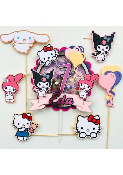 Cake Topper Anime Kuromi Karakterleri Temalı Kız Çocuk Doğum Günü Isme Özel Kişiselleştirilebilir 3D Pasta Parti Süsü Seti