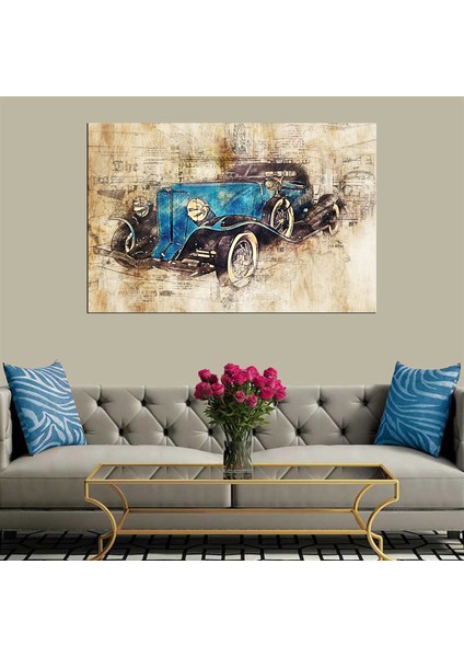 Exclusive Serie" Eskiz Mavi Eski Araba Kanvas Tablo