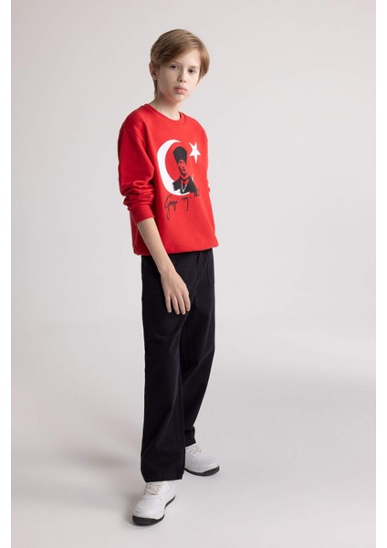 Erkek Çocuk Bisiklet Yaka Atatürk Baskılı Kırmızı Sweatshirt D8199A824WN