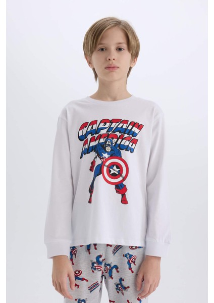 Erkek Çocuk Pijama Takımı Marvel Comics Bisiklet Yaka Uzun Kollu Üst Uzun Alt D6435A824WN