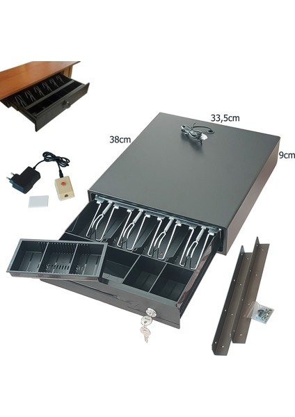 4 Banknot Gözlü Kolay Açma Butonlu ve Montaj Askılı (Takım Halinde) Para Çekmecesi 33,5x37x9cm