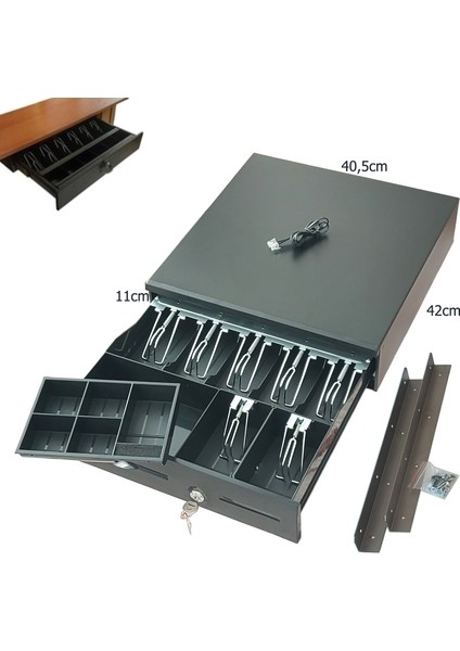 7 Banknot Gözlü Masa Altı Montaj Askılı, Pos Bağlantılı, Anahtardan Açılır Para Çekmecesi 40,5X42X11CM