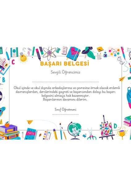 35 Adet A4 Boyutunda Öğrenci Başarı Belgesi - Anaokul - İlkokul (Model 2)