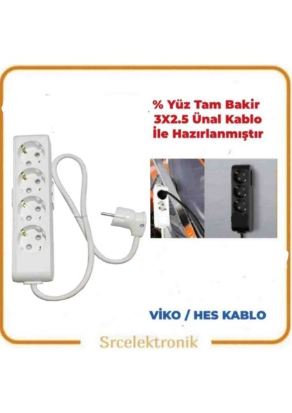 Multi-Let 4 Lü Ünal Kablolu Beyaz (1 ile 10 Metre Arası) Topraklı Çocuk Korumalı Uzatma ( 3x2.5 Ünal Kablo Tam Bakır) Ttr Kablo Tseli HO5VV-F