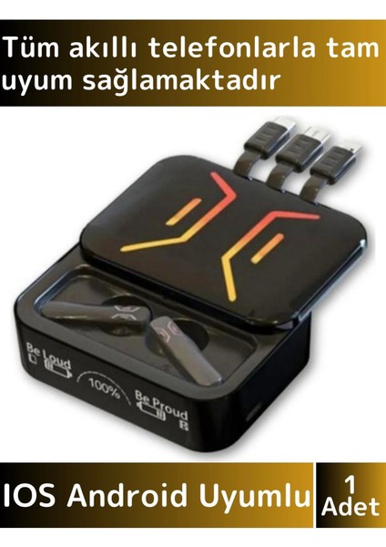 Premium iPhone 16 Pro Tam Uyumlu Powerbankli LED Göstergeli Dokunmatik Kulak Içi Bluetooth Kulaklık