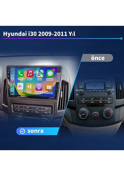 Hyundai I30(2008-2011) Manual Klima 2Gb Ram 32Gb Rom Hafıza Multimedya Android Sürüm 13 Kablosuz Carplay Navigasyon 9 Inch Ekran