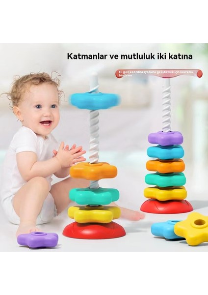 Rainbow Star Stacking Music Rotating Tower Baby Ring Rotating Music 0-2 Yaşlı Baby Puzzle Early Education Game (Yurt Dışından)