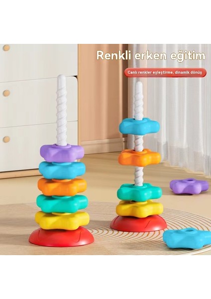 Rainbow Star Stacking Music Rotating Tower Baby Ring Rotating Music 0-2 Yaşlı Baby Puzzle Early Education Game (Yurt Dışından)