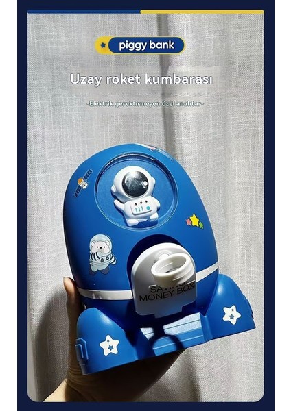 Space Rocket Savings Tank Büyük Yetenek Kurtarma Tank Manual Coin Depolama Öğrencisi Praktik Oyun (Yurt Dışından)