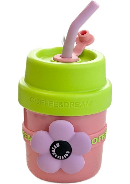 Çiçek Hasır Termos Bardak, Kadın Su Bardağı, Yüksek Görünüm Eşlik Eden Fincan, Sevimli Kahve Fincanı, Paslanmaz Çelik Çocuk Öğrenci Su Bardağı, 400ML (Yurt Dışından)