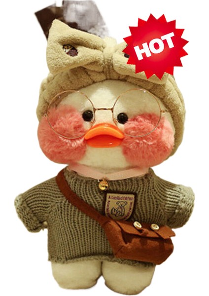 Kahve Ördek 30 cm Küçük Sarı Ördek Sevimli Yastık Peluş Gözlük ve Giysi Oyuncak (Yurt Dışından)