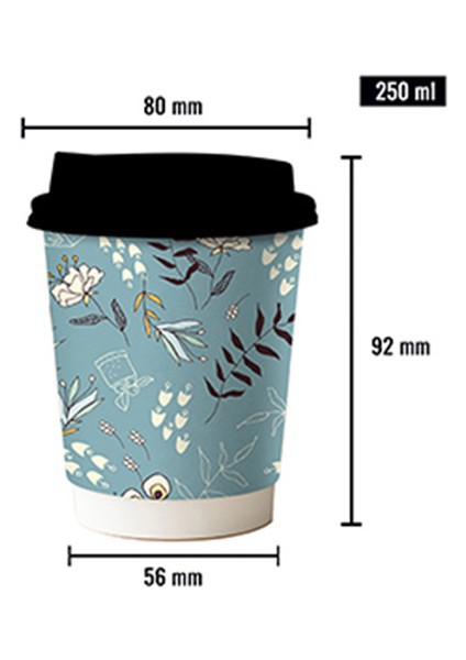 8 Oz Double Wall Coffee Siyah Kapaklı Karton Bardak 50 Adet