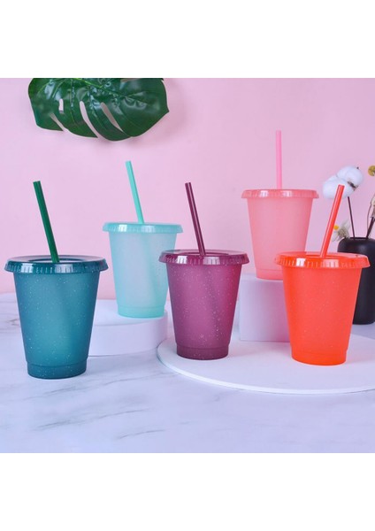 400 Su Şişesi Büyük Kapasiteli Saman Içme Bardağı Geniş Ağızlı Kapak Plastik Glitter Toz Glitter Su Şişesi Öğrenciler Için (Yurt Dışından)