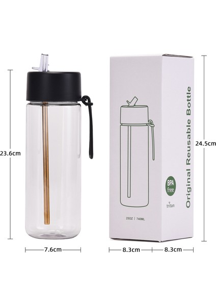 Pipetli 740ML Taşınabilir Su Şişesi, Tritan Şeffaf Su Şişesi, Açık Hava Etkinliklerine Uygun, Seyahat Fitness (Yurt Dışından)