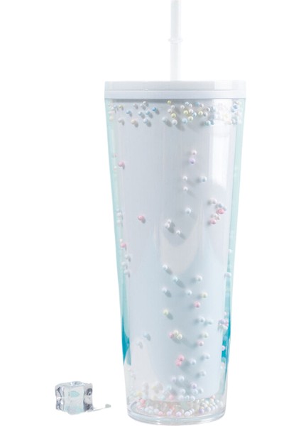 Yeni Erkek ve Kadın Çift Saman Su Bardağı Basit Büyük Kapasiteli Çift Katmanlı Plastik Bardak Açık Taşınabilir Taşınabilir Bardak 720ML Top Topu ile (Yurt Dışından)