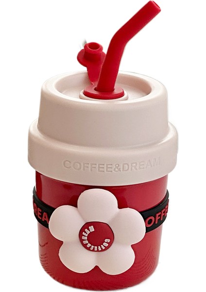 Çiçek Hasır Termos Bardak, Kadın Su Bardağı, Yüksek Görünüm Eşlik Eden Fincan, Sevimli Kahve Fincanı, Paslanmaz Çelik Çocuk Öğrenci Su Bardağı, 400ML (Yurt Dışından)