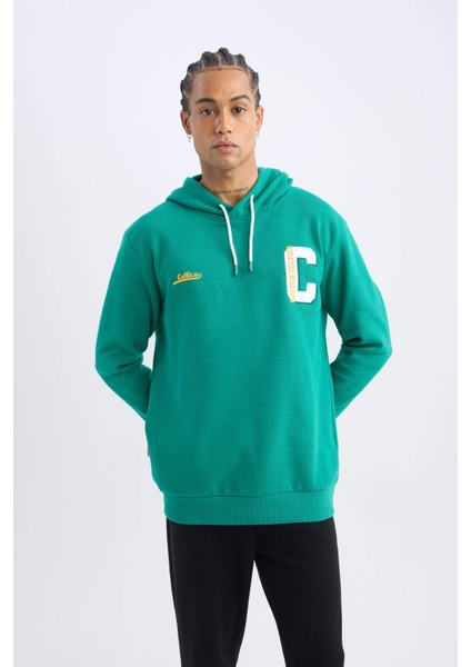 Fit NBA Boston Celtics Standart Fit Kapüşonlu Sırt Baskılı Kalın Sweatshirt Y7320AZ24AU