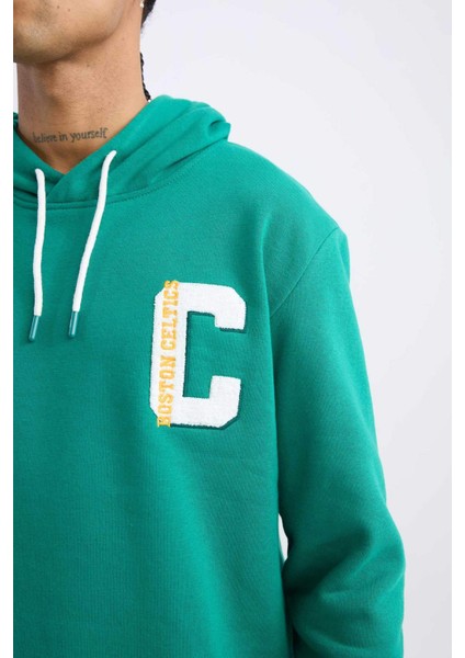 Fit NBA Boston Celtics Standart Fit Kapüşonlu Sırt Baskılı Kalın Sweatshirt Y7320AZ24AU