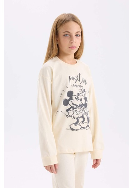 Kız Çocuk Pijama Takımı Disney Mickey & Minnie Bisiklet Yaka Uzun Kollu Üst Uzun Alt D7751A824WN