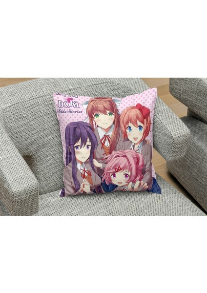 Doki Doki Literature Club Desenli Kare Yastık Kılıfı
