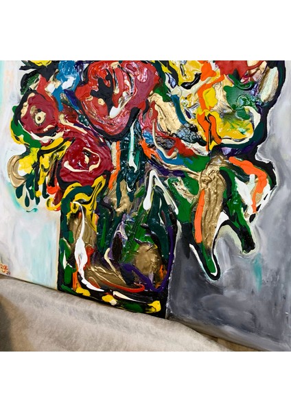 Yağlı Boya Tablo Soyut Çiçekler 40 x 40CM