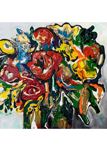 Yağlı Boya Tablo Soyut Çiçekler 40 x 40CM