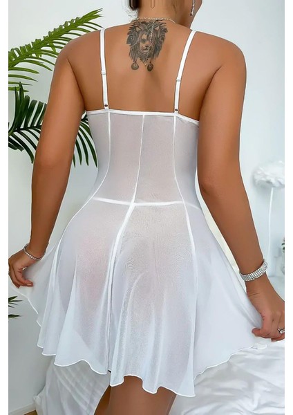MOTTO10BUTIK Ynt Beyaz Fiyonk Detaylı Transparan Gecelik 15900 modelleri