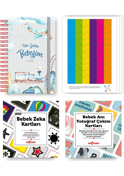 Bebek Anı Defteri Erkek Stickerlı + Çekim ve Zeka Kartları Seti