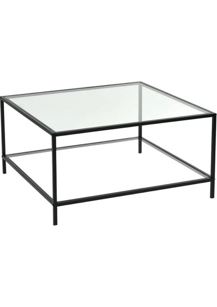 Tino Furniture Oslo Siyah Metal Kare Orta Sehpa Şeffaf Camlı