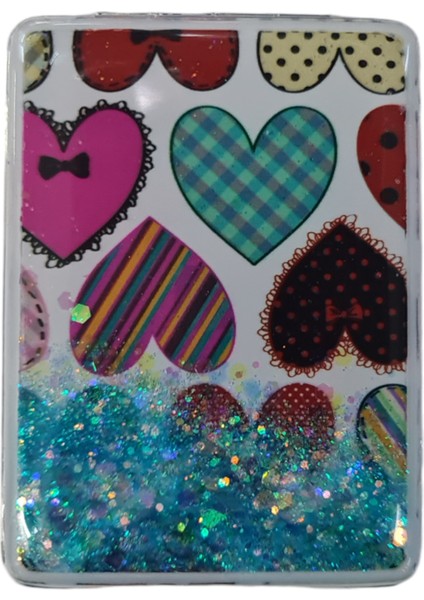 El Aynası - Kalp Desenli Pırıltılı Katlanır Dikdörtgen Makyaj Aynası - Cep, Çanta Aynası