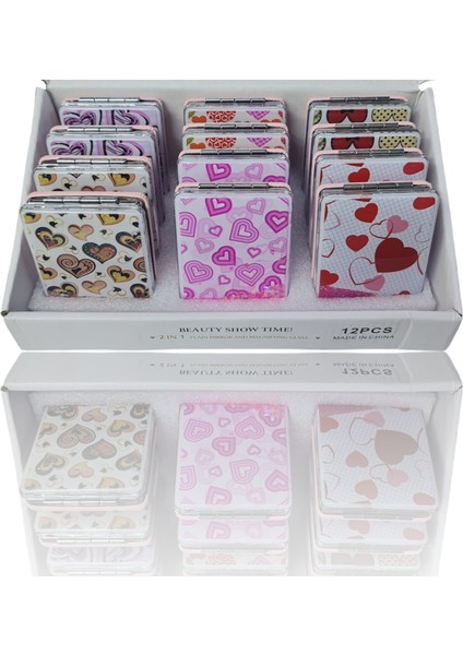 El Aynası - Kalp Desenli Pırıltılı Katlanır Dikdörtgen Makyaj Aynası - Cep, Çanta Aynası modelleri