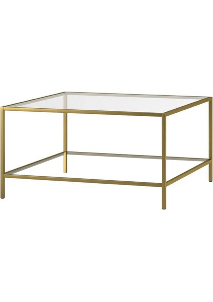 Tino Furniture Oslo Gold Metal Kare Orta Sehpa Şeffaf Camlı Oslogold