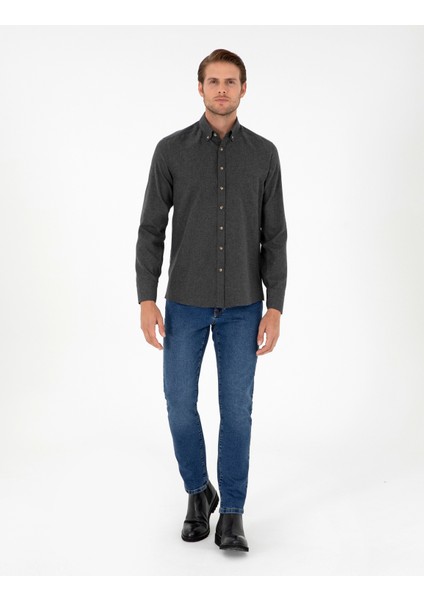 Erkek Antrasit Slim Fit Uzun Kollu Gömlek 50298570-VR006 fırsatları