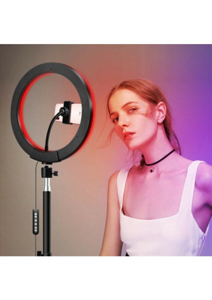 Rgb Youtuber Tiktok Çekim Telefon Tutucu Renkli Ring Light Makyaj Işığı 33CM 13 Inç 2. mt Tripod