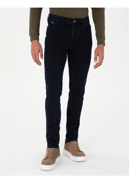 Erkek Koyu Lacivert Slim Fit Jean Pantolon 50294614-Vr100