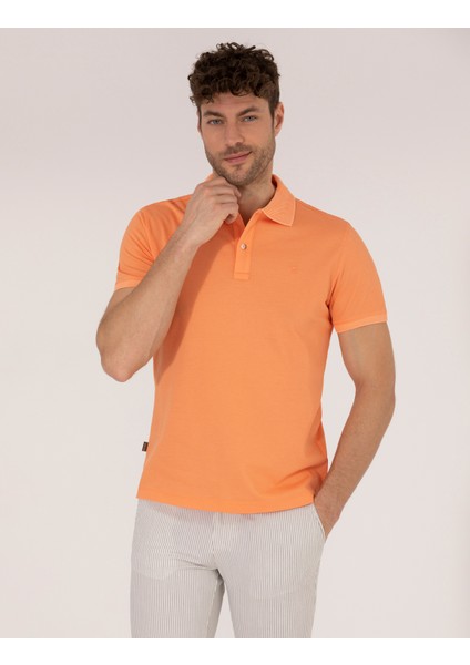 Pierre Cardin Erkek Açık Turuncu Slim Fit Polo Yaka Merserize Tişört 50262665-VR189