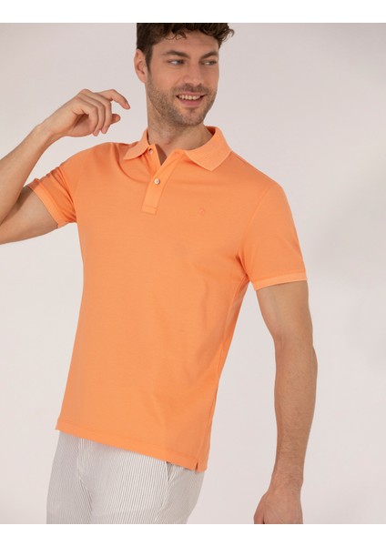 Pierre Cardin Erkek Açık Turuncu Slim Fit Polo Yaka Merserize Tişört 50262665-VR189