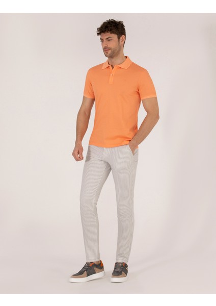 Pierre Cardin Erkek Açık Turuncu Slim Fit Polo Yaka Merserize Tişört 50262665-VR189