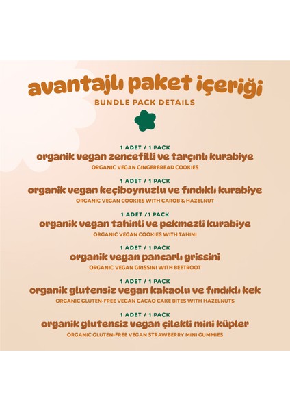 Organik Vegan Ara Öğün Atıştırmalık Paketi- 6 Adet (6 Çeşit)