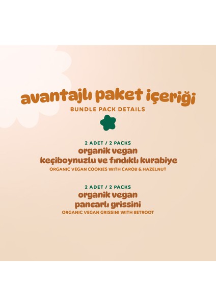 Organik Vegan Tatlı Kurabiye & Tuzlu Grissini Atıştırmalık Paketi - 4 Adet (2 Çeşit)