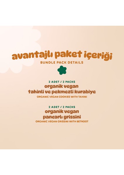 Organik Vegan Tuzlu Grissini & Tatlı Kurabiyeler Atıştırmalık Paketi - 4 Adet (2 Çeşit)