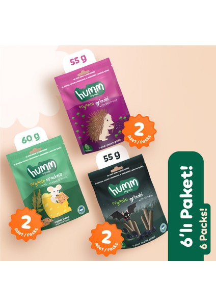 Organik Tuzlu Kraker & Grissini Atıştırmalık Paketi - 6 Adet (3 Çeşit)