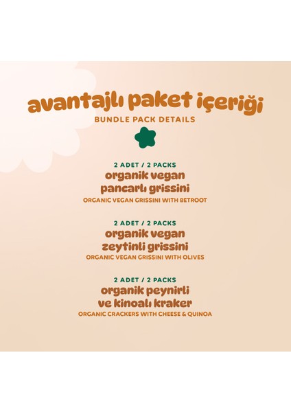 Organik Tuzlu Kraker & Grissini Atıştırmalık Paketi - 6 Adet (3 Çeşit) modelleri