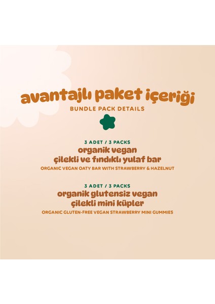 Organik Vegan Çilekli Atıştırmalık Paketi - 6 Adet (2 Çeşit)