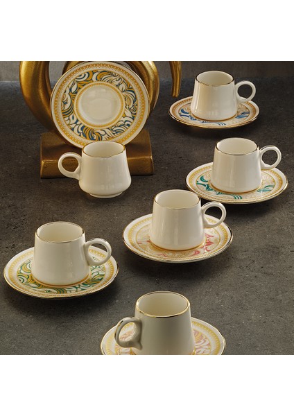 1453 Şal Yüzük Gold 12 Parça 6 Kişilik Kahve Fincan Takım 90 ml