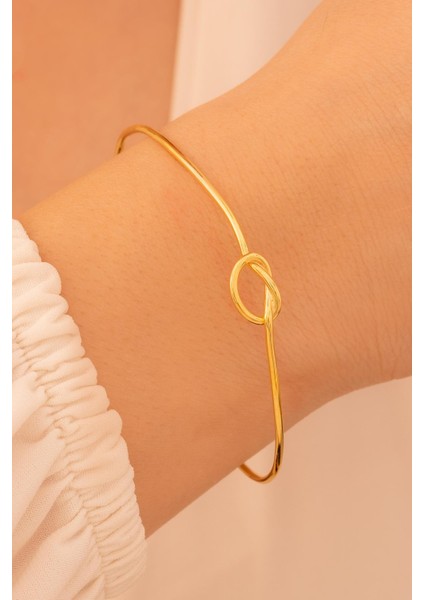 Kadın Gümüş Bileklik - El Yapımı Altın Kaplama Gümüş Aşk Düğümü Model 2 Kadın Bileklik