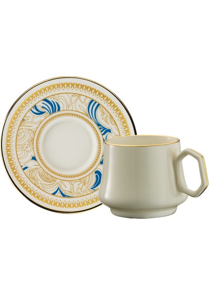 1453 Şal Geometrik Gold 12 Parça 6 Kişilik Kahve Fincan Takımı 90 ml