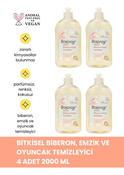 Bebekler Için Bitkisel Biberon Emzik Temizleyicisi 500 ml * 4 Adet