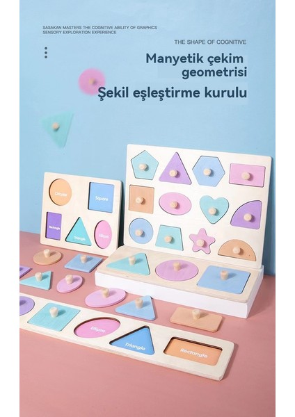 Baby Handheld Montessori Panel Macaron Magnetic Puzzle Form Cognitive Matching Board's Intelligence Development Oyunu (Yurt Dışından)