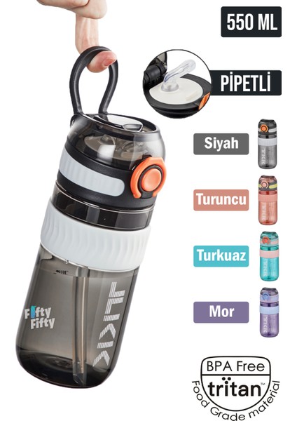Tkk 550 ml Pipetli Bpa Içermeyen Taşıma Kulplu Tritan Su Matarası